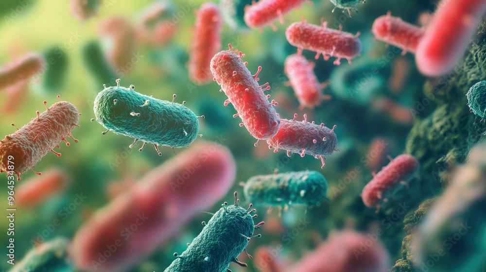 Poster close-up of microorganisms with ample space for a message