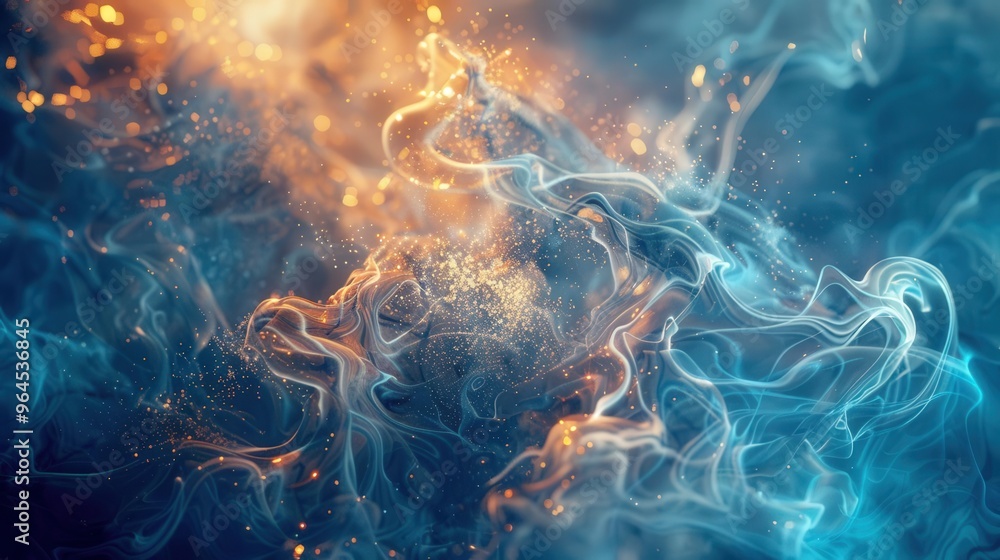Aufkleber abstract swirl of vibrant blue and orange smoke, creating a dramatic and dynamic visual effect for b