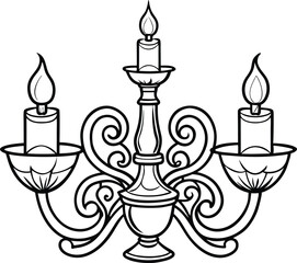 Candle and Candlestick Chandelier line art vector illustration