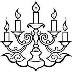 Candle and Candlestick Chandelier line art vector illustration