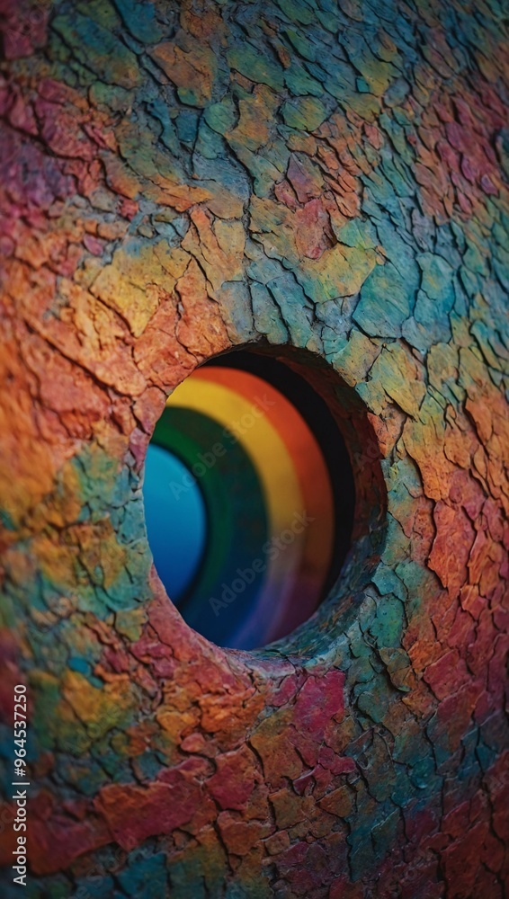 Poster colorful abstract background with a hand reaching through an oval-shaped hole, symbolizing unity and