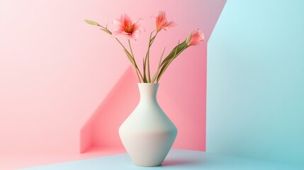 Serene Harmony - Geometric Background with Soft Pastel Vase