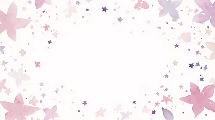 Soft pastel abstract floral background featuring scattered flower shapes and stars in pink, purple, and beige hues, evoking a gentle and dreamy atmosphere