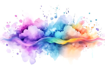 A colorful, abstract painting of a rainbow with a cloud in the background. The painting is full of vibrant colors and has a dreamy, whimsical feel to it