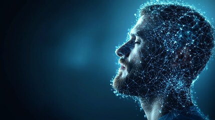 A man's head is made of water droplets, symbolizing refreshing energy and vitality. The blue background emphasizes the liquid nature of the image.