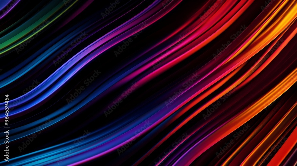 Poster this abstract image features a black background with flowing, multicolored lines creating a dynamic 