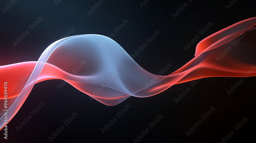 Poster this abstract image features a flowing red and blue shape on a black background. the shape is remini