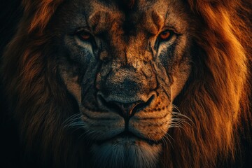 Naklejka premium Lion dystopicpunk symmetrical balance, with copy space