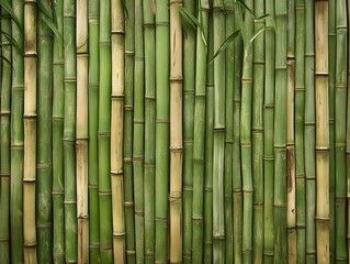 Fototapeta premium Grüne und gelbe Bambusstangen in Nahaufnahme als natürlicher Hintergrund