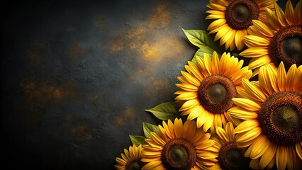 Dark and elegant background featuring bright sunflowers