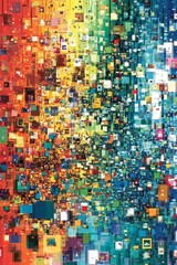 Fototapeta premium Abstract digital artwork featuring a vibrant mosaic of colorful squares and pixels.
