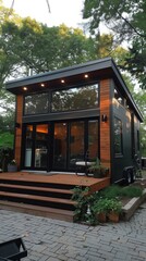 Contemporary tiny house with sleek features.