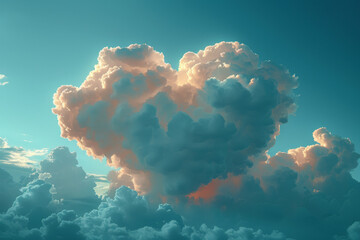 Heart-shaped cloud formation in a bright blue sky, representing love, serenity, and the beauty of nature's symbolism