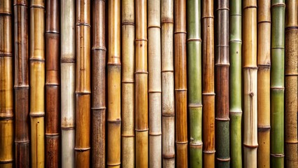 Bamboo poles in various shades arranged against a textured surface