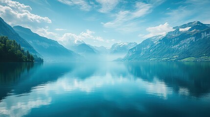 Still Lake Water Reflecting Mountains and Sky