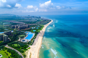 Aerial view of coastal urban area