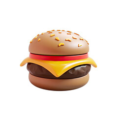 Fototapeta premium 3d rendered burger object, Hamburger, Fast food, Emoji food burger. Emotion 3d cartoon icon.