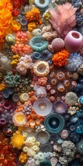 Fototapeta premium A vibrant arrangement of colorful corals and rocks, showcasing diverse marine life forms.