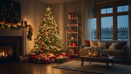 Large brown bear perched on a pile of newspapers, with snow-capped mountains in the distance.
