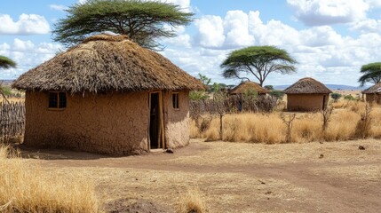 A Maasai village in Kenya, with traditional huts made from mud and thatch.
