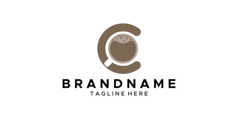 a graphic image with a coffee theme C, on a white background. vector graphic base.
