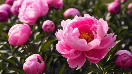 Obraz premium Pink peonies blooming in the garden.