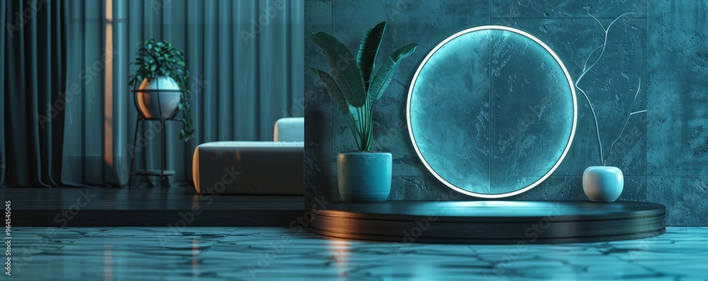 Poster mockup of a podium with a built-in digital clock.
