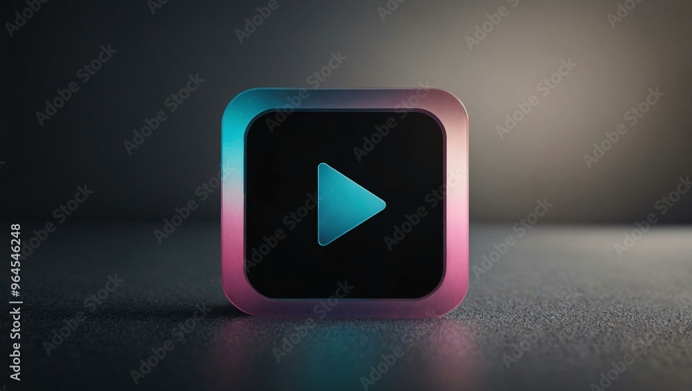 Poster rounded rectangular play button icon, ideal for digital media applications.