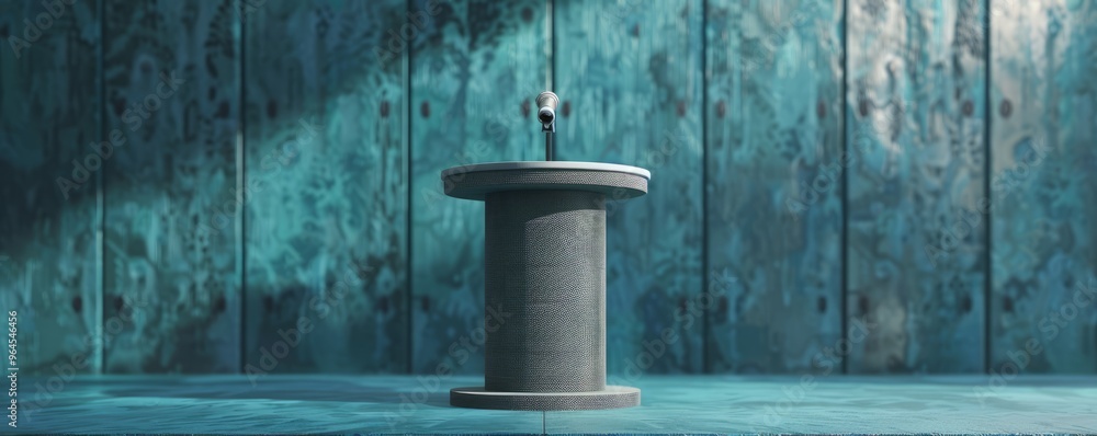Poster Create a podium mockup with a built-in microphone system.