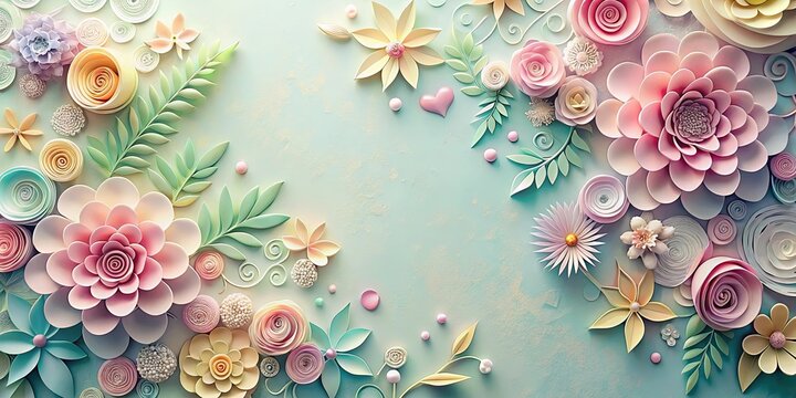 Fototapeta Pastel hues wallpaper featuring swirling paper cut flowers, textures, and gradients