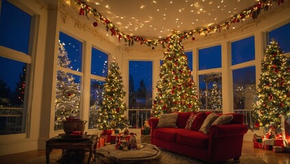 View of decorated Christmas house interior