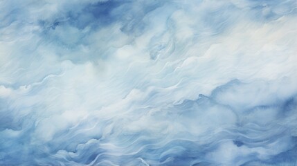 Fototapeta premium A serene watercolor background featuring soft blue and white waves, evoking tranquility and calmness.