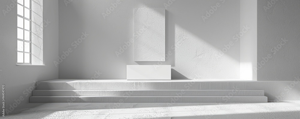 Poster mockup of a podium with a built-in ventilation system.