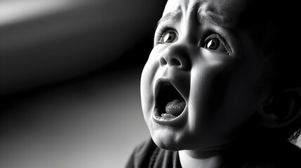 Monochrome Newborn Crying in High Contrast Highlighting Raw Emotion