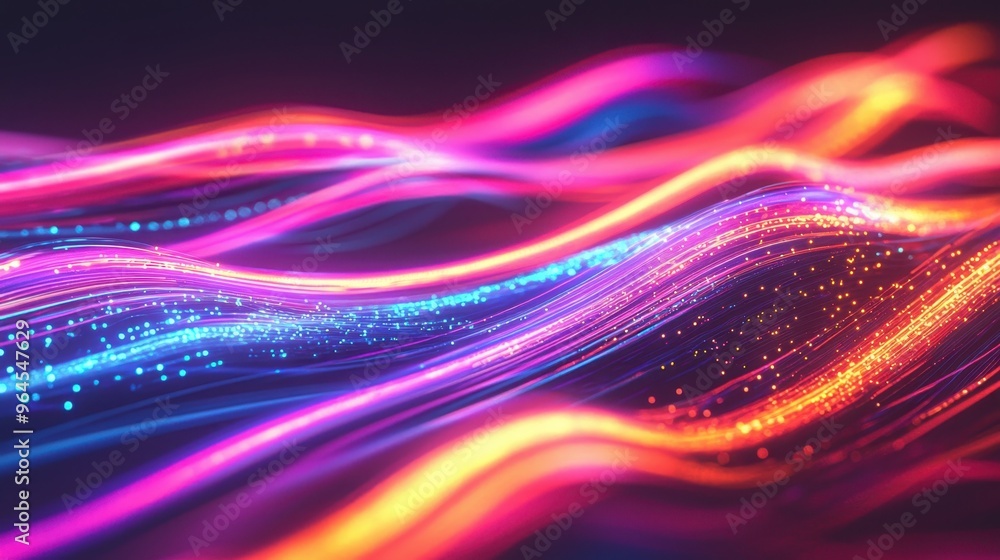 Poster illuminated perspectives: abstract futuristic patterns of colorful light lines