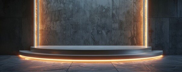 Mockup of a podium with an integrated lighting feature.