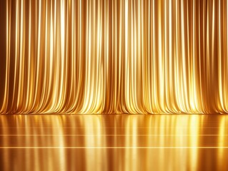 Gold stage set against a soft velvet curtain with a polished floor luxurious ambiance with deep tones and subtle highlights