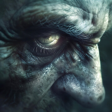 Cybernetic Gaze of Menace - A Surreal Sci-Fi Close-up Portrait with Hollow Eyes