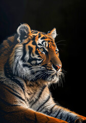 Tiger portrait against black background