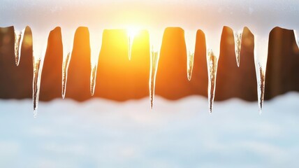 Fototapeta premium Icicles, glistening in the winter sun, 3D illustration, copy space for text,