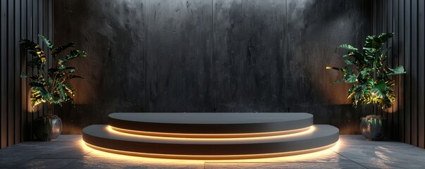 Elegant black podium with integrated lighting, creating a sophisticated display.