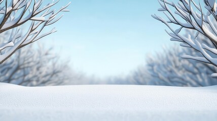 Frosty morning, with snow-covered ground, 3D illustration, copy space for text,