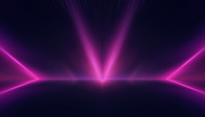 Neon tunnel with geometric lamps, pink and purple light, dark corridor, futuristic dark neon portal.