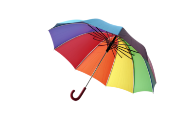Bright and colorful rainbow umbrella isolated on a transparent background. Perfect image for weather, protection, and fashion themes.