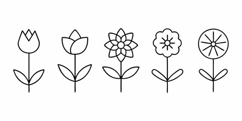  A set of five simple, line-drawn flower illustrations perfect for creating cute and whimsical designs. These minimalist floral graphics are ideal for adding a touch of nature to your projects.