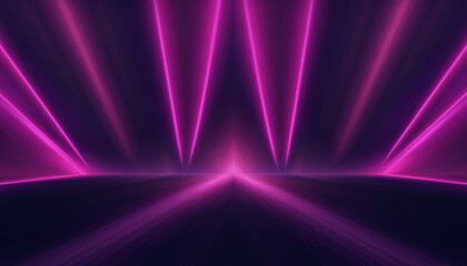 Obraz premium Neon tunnel with geometric lamps, pink and purple light, dark corridor, futuristic dark neon portal.