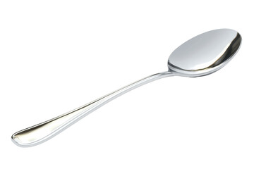 Close-Up of a polished silver spoon isolated on a transparent background. perfect for kitchen, dining, or culinary themes.