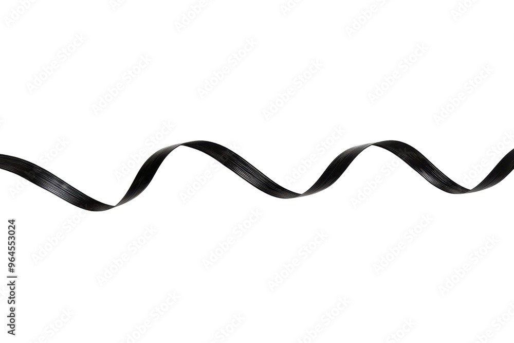 Poster close-up of a thin black strand forming a smooth wave, isolated on transparent background. ideal for