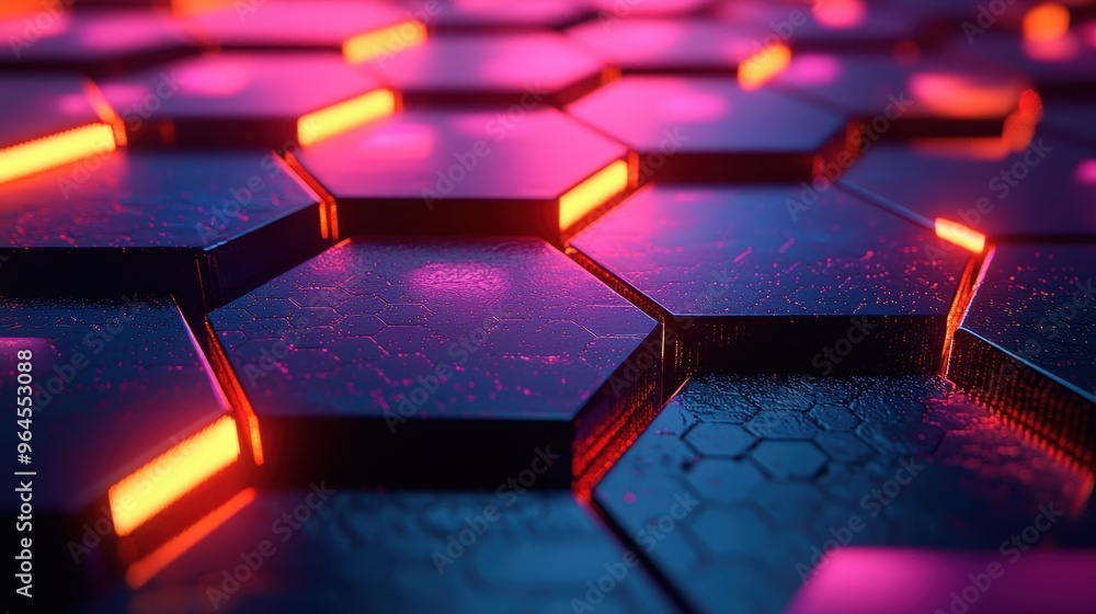 Poster abstract hexagonal patterns with soft lighting effects for depth perception