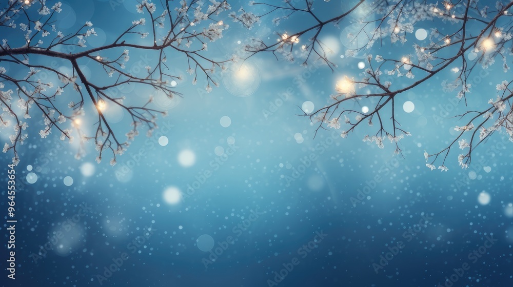 Aufkleber a serene winter scene with branches adorned with lights and soft snowfall, creating a magical atmosp